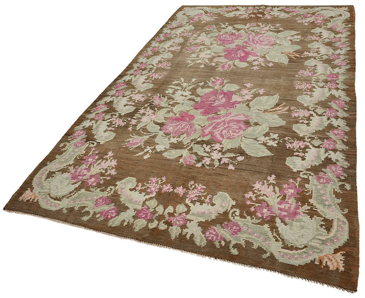5x10 Brown Vintage Moldovan Kilim Rug - 51350