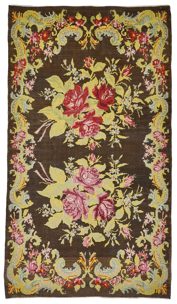 6x11 Brown Vintage Moldovan Kilim Rug - 51351