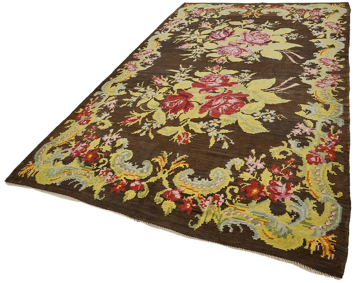 6x11 Brown Vintage Moldovan Kilim Rug - 51351