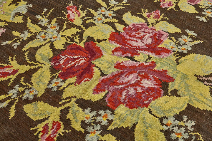 6x11 Brown Vintage Moldovan Kilim Rug - 51351