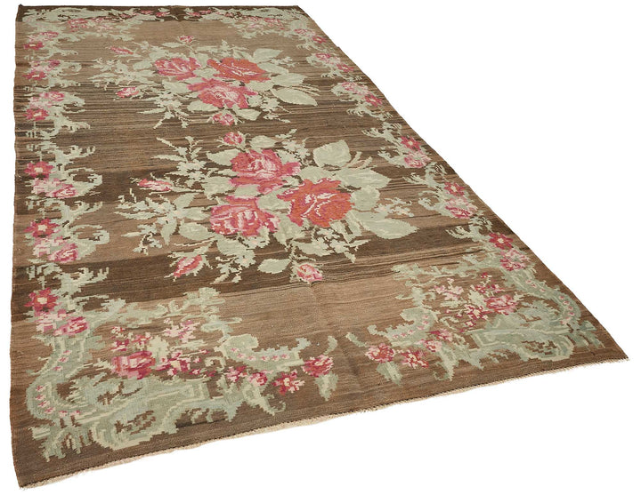 6x10 Brown Vintage Moldovan Kilim Rug - 51352