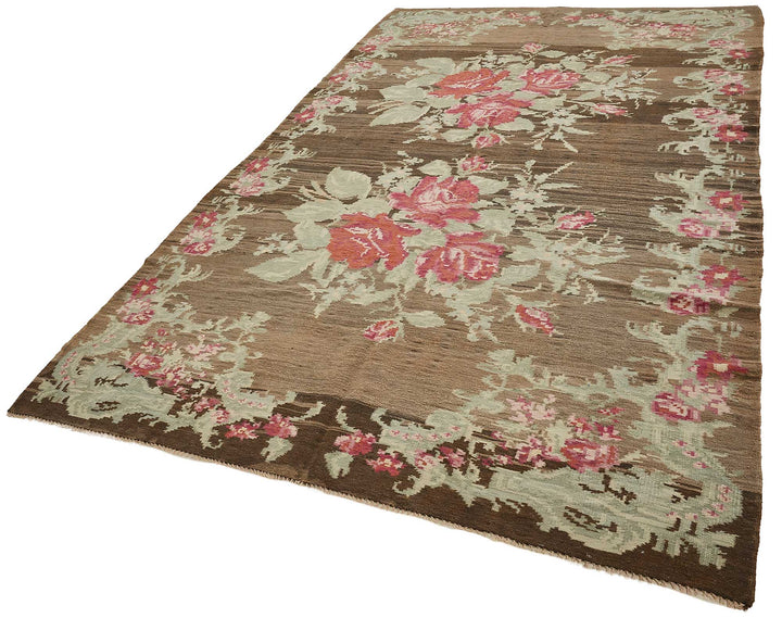 6x10 Brown Vintage Moldovan Kilim Rug - 51352