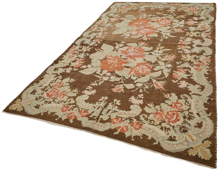 6x11 Brown Vintage Moldovan Kilim Rug - 51353