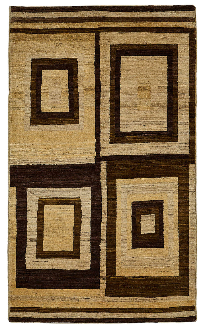 3x5 Beige Contemporary Geometric Oushak Rug - 51395
