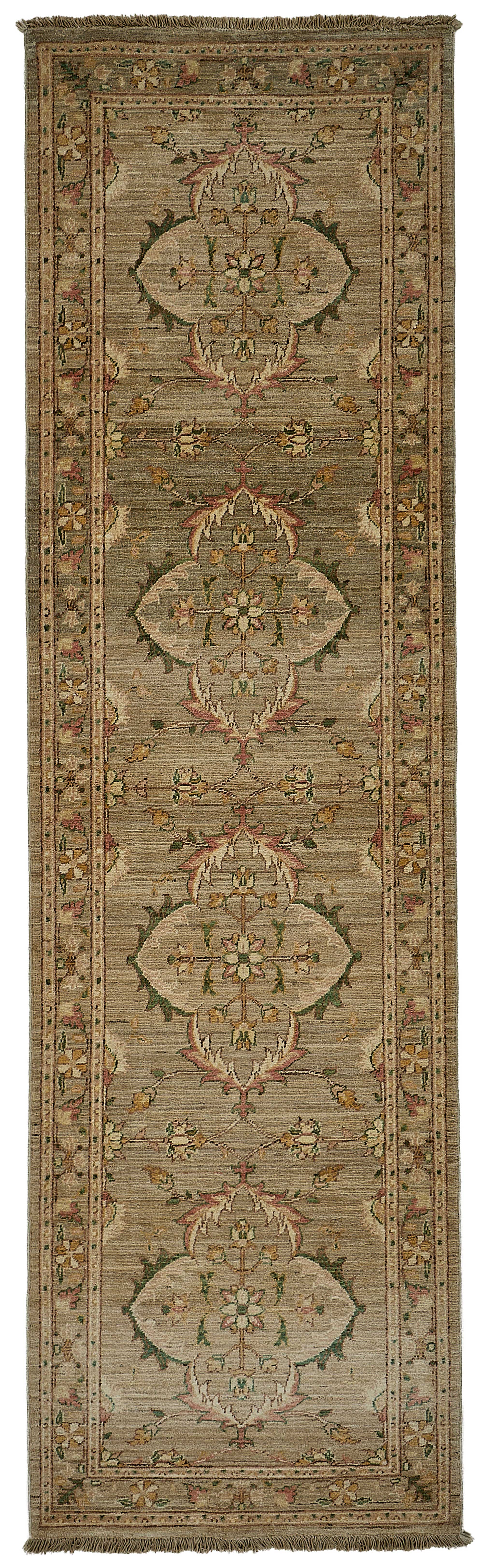 3x9 Beige Handmade Floral Medallion Oushak Rug - 51413