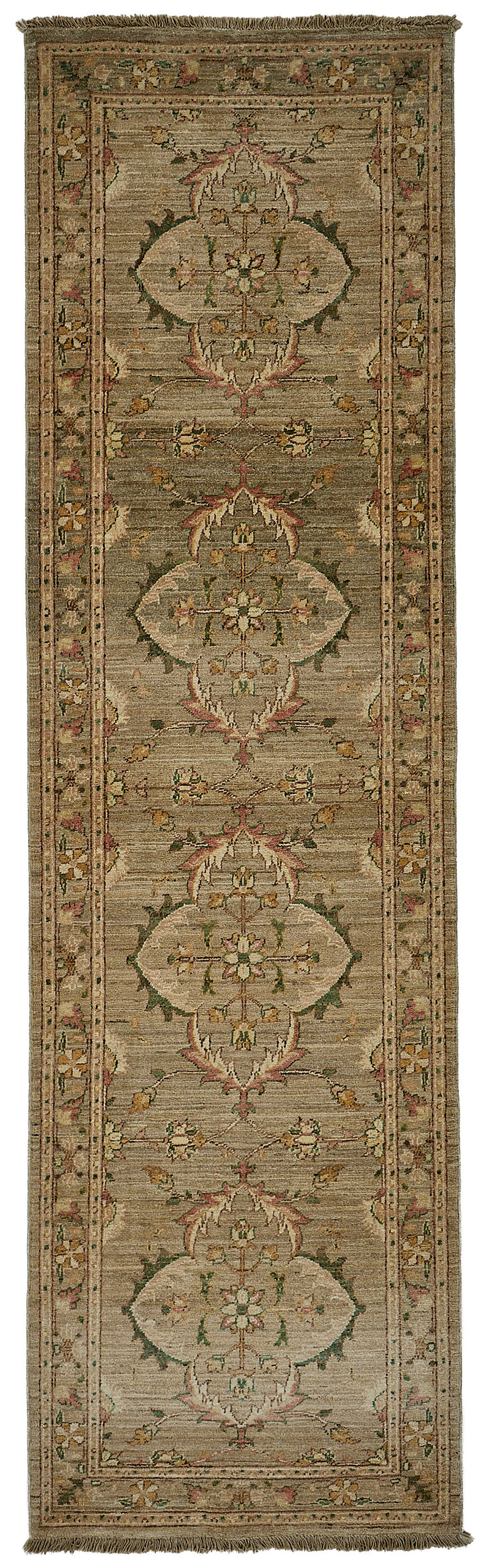 3x9 Beige Handmade Floral Medallion Oushak Rug - 51413