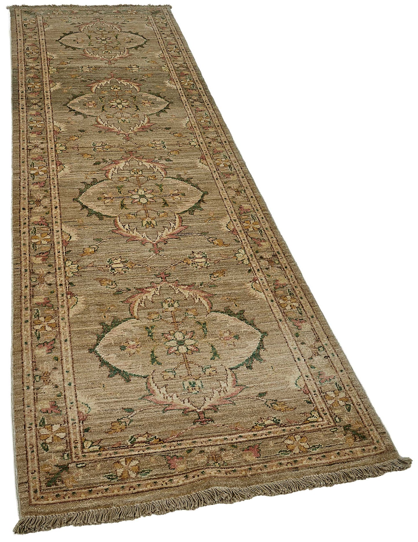 3x9 Beige Handmade Floral Medallion Oushak Rug - 51413