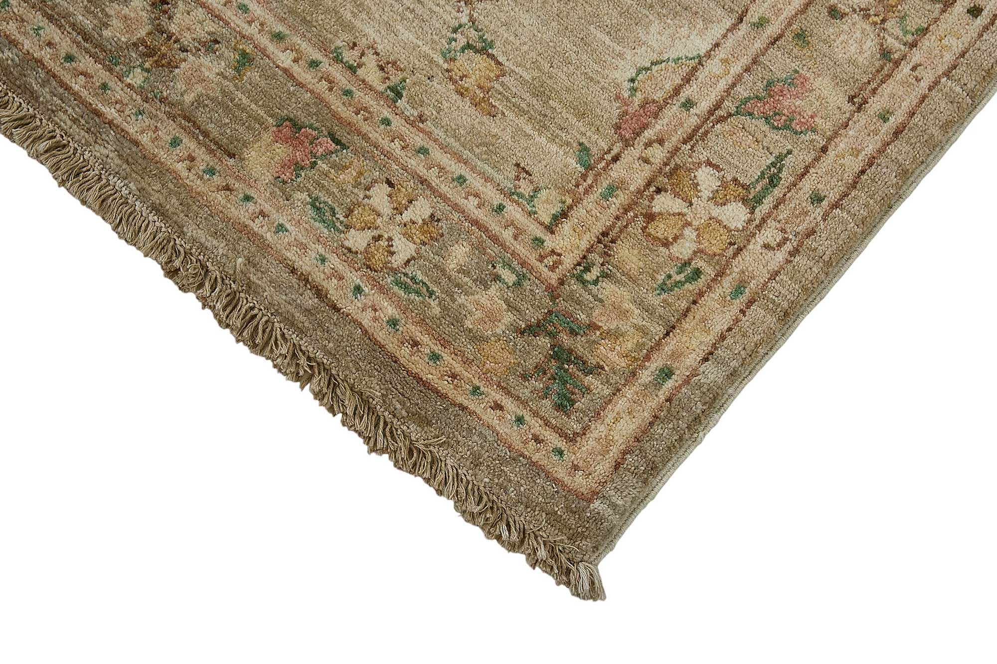 3x9 Beige Handmade Floral Medallion Oushak Rug - 51413