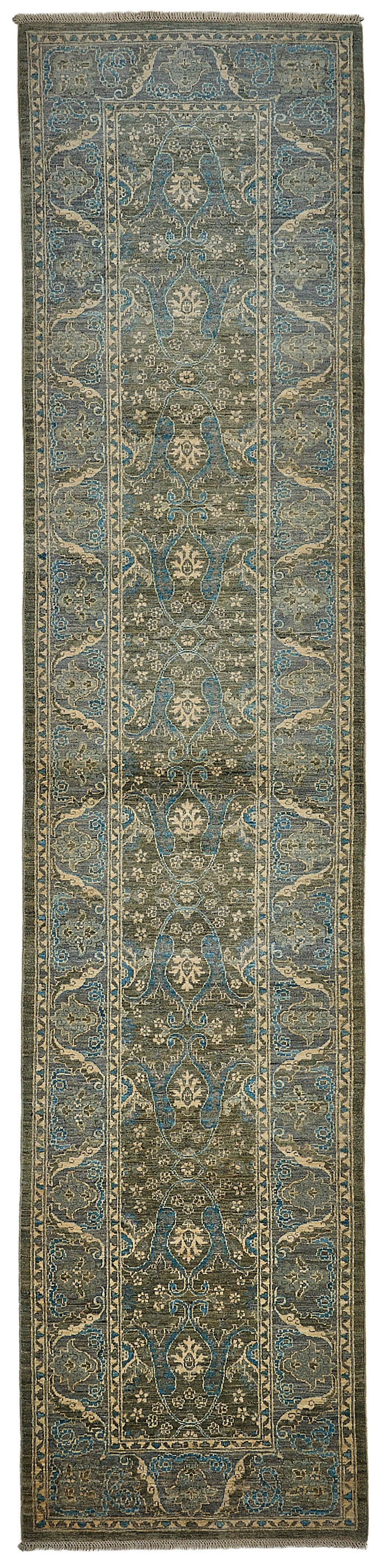 3x14 Blue Turkish Floral Oushak Rug - 51423
