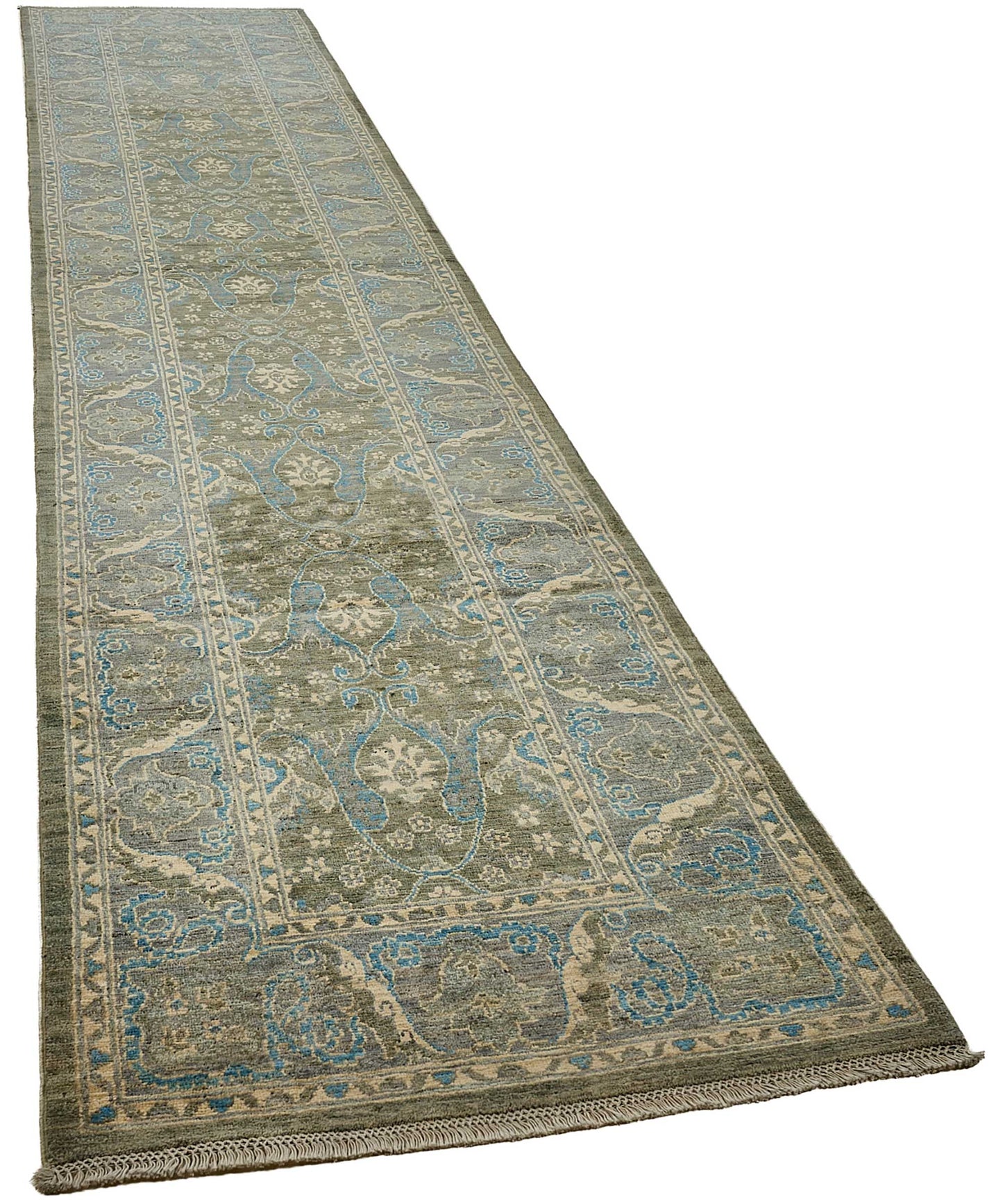 3x14 Blue Turkish Floral Oushak Rug - 51423