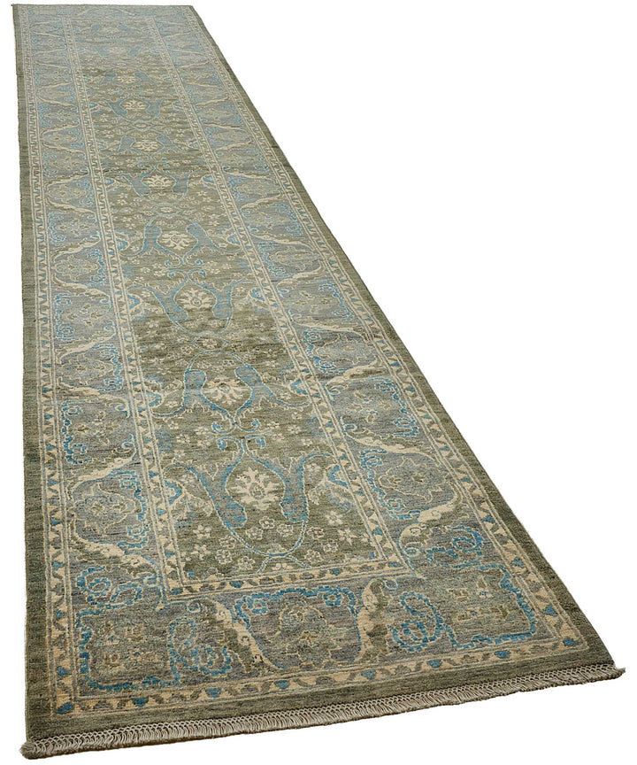 3x14 Blue Turkish Floral Oushak Rug - 51423