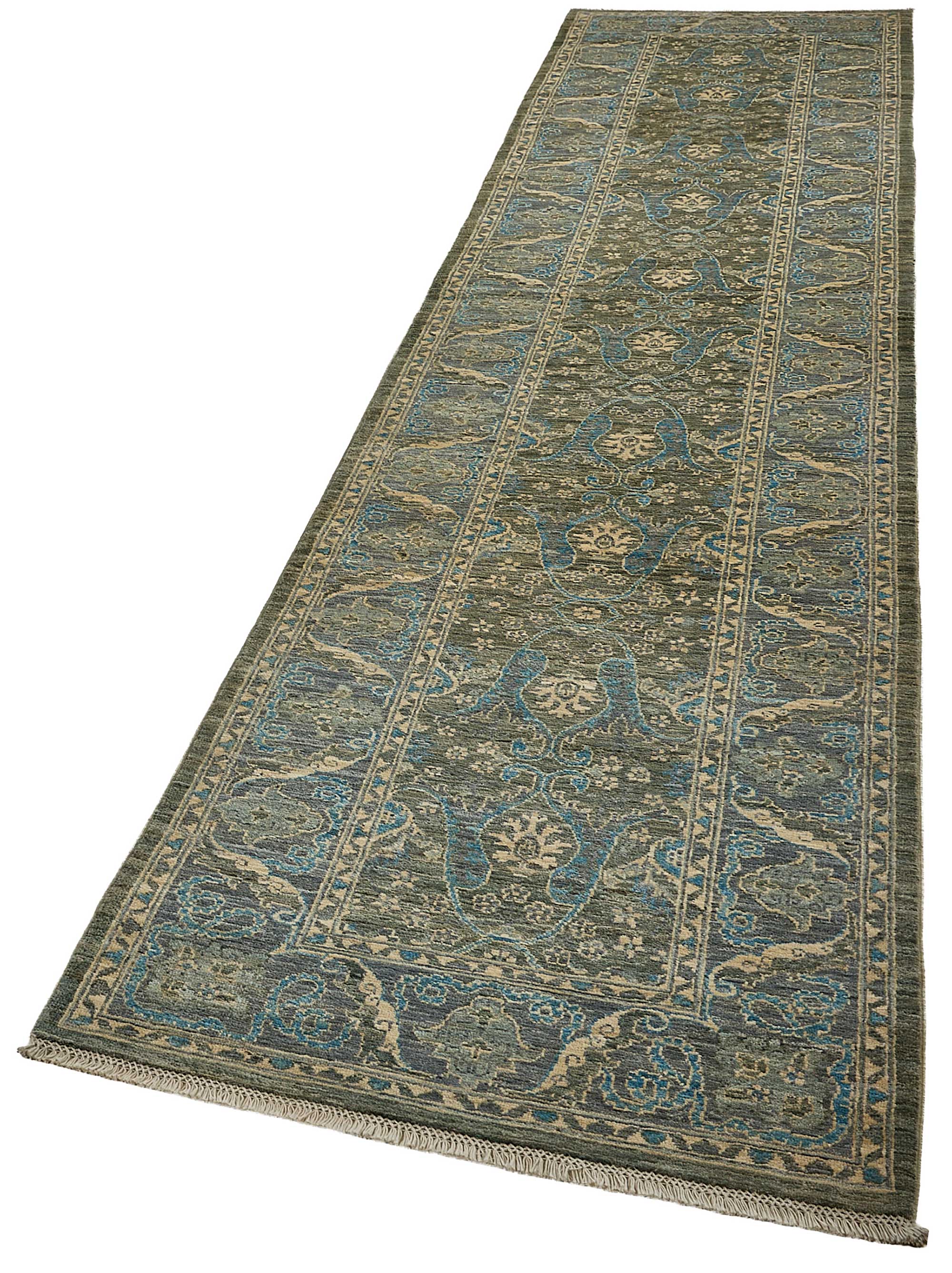 3x14 Blue Turkish Floral Oushak Rug - 51423