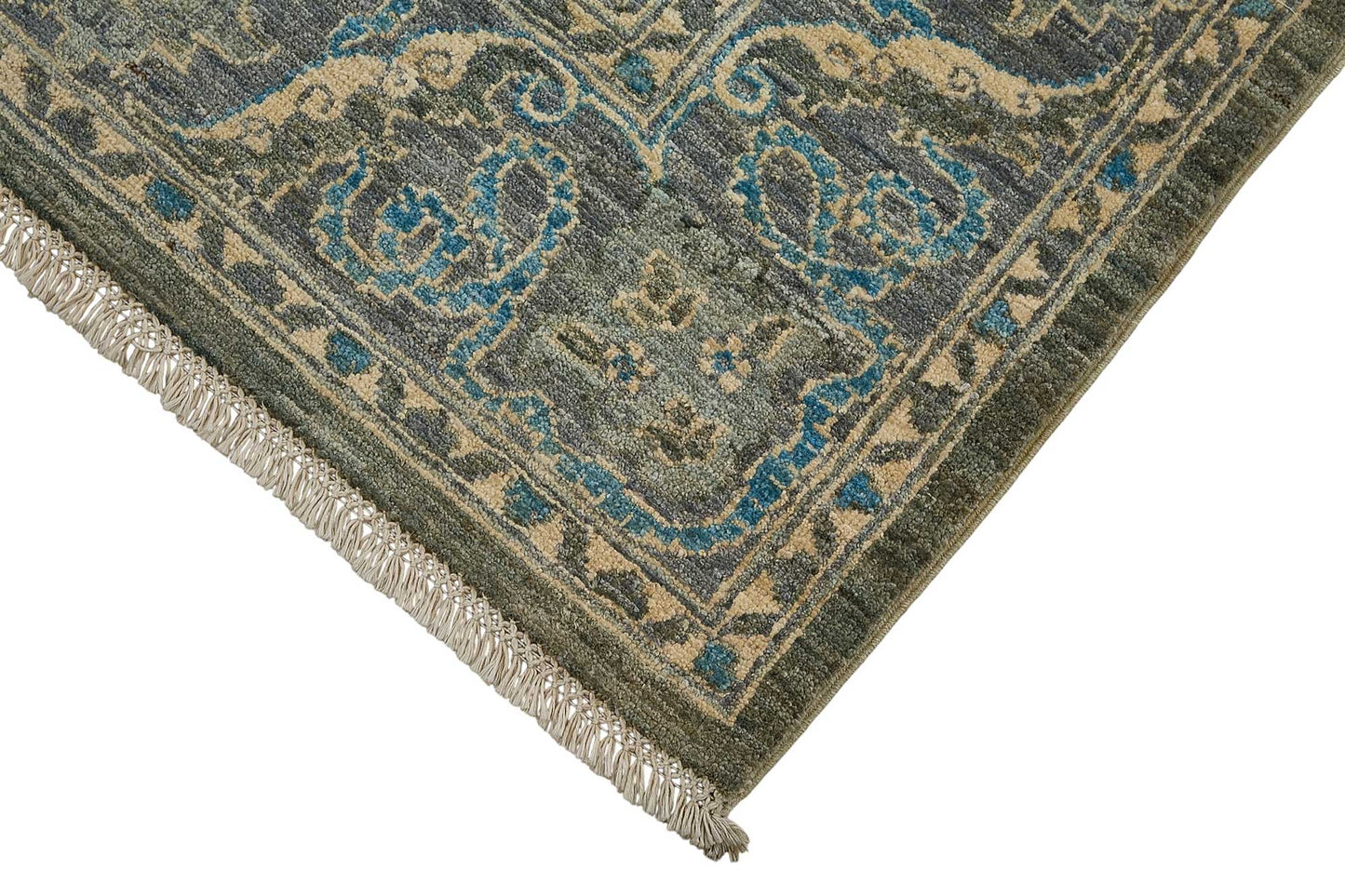 3x14 Blue Turkish Floral Oushak Rug - 51423