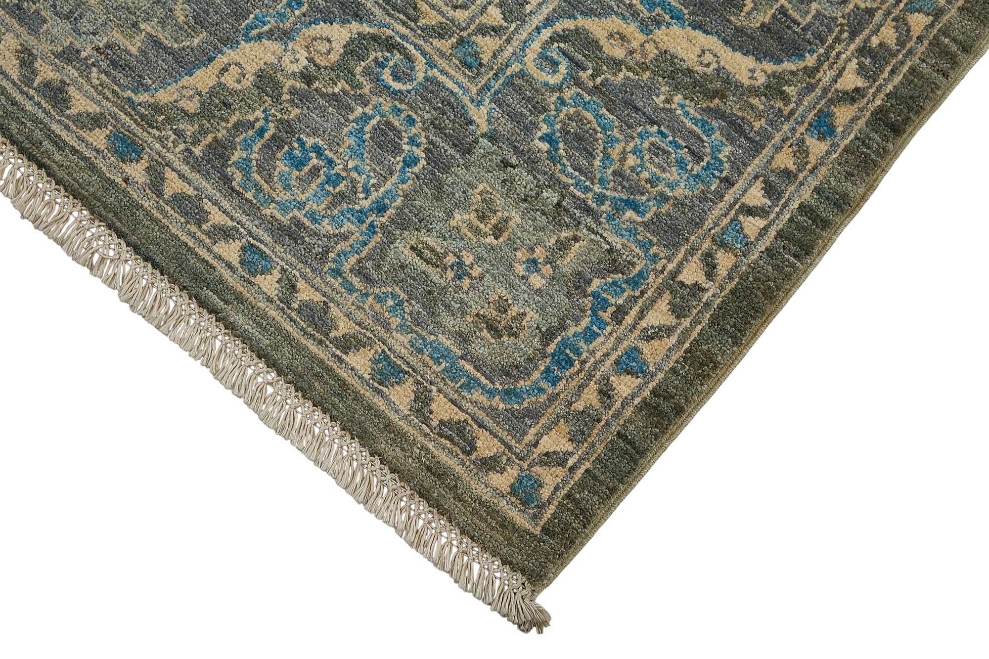 3x14 Blue Turkish Floral Oushak Rug - 51423