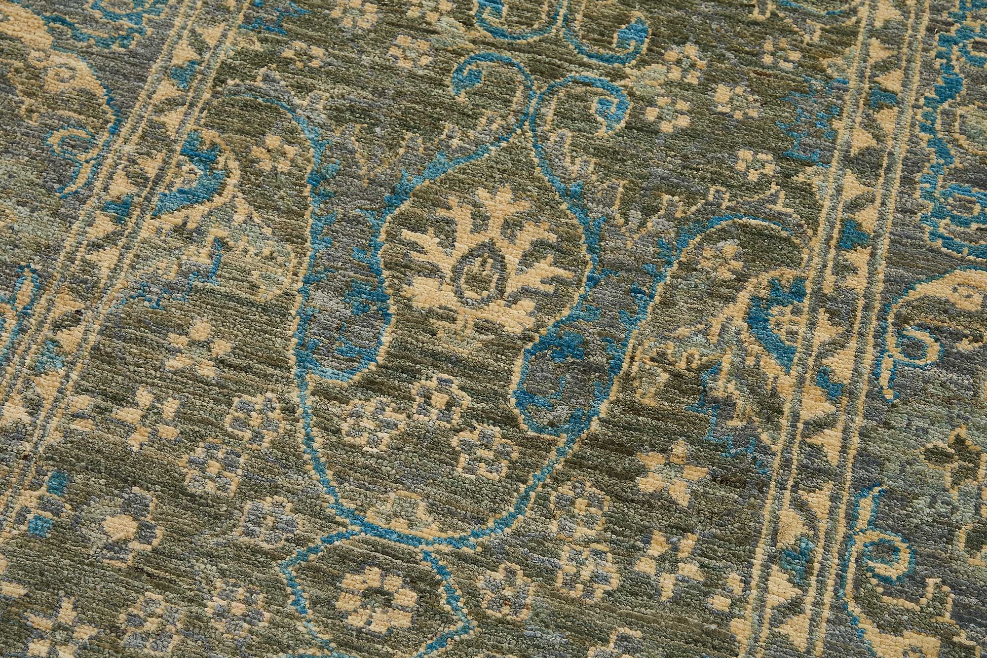 3x14 Blue Turkish Floral Oushak Rug - 51423