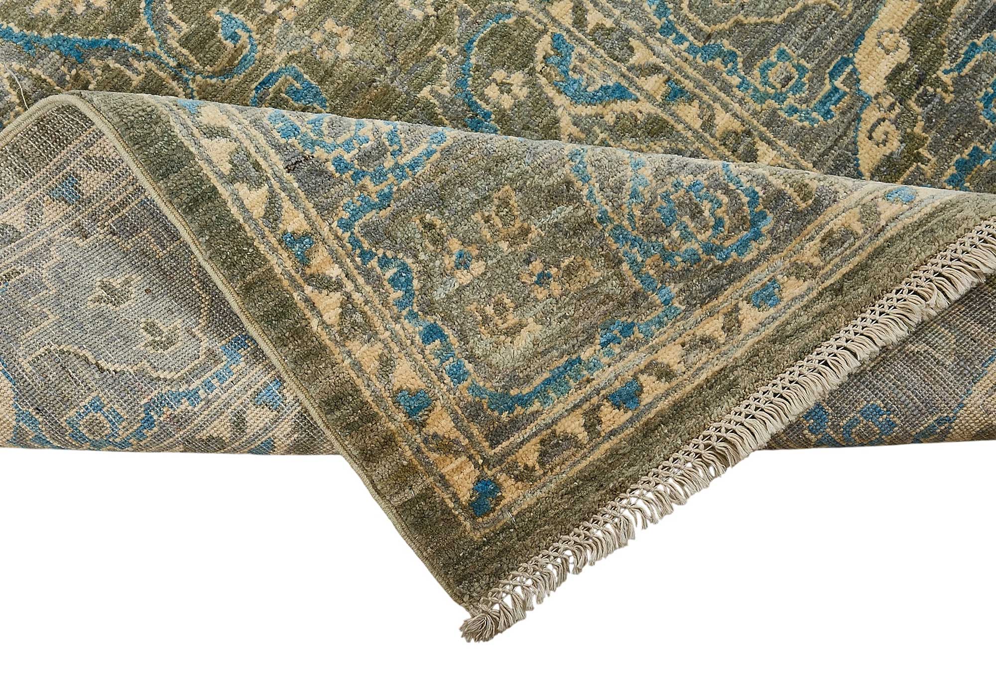 3x14 Blue Turkish Floral Oushak Rug - 51423