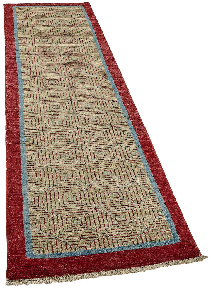 2x8 Beige Contemporary Geometric Oushak Rug - 51455