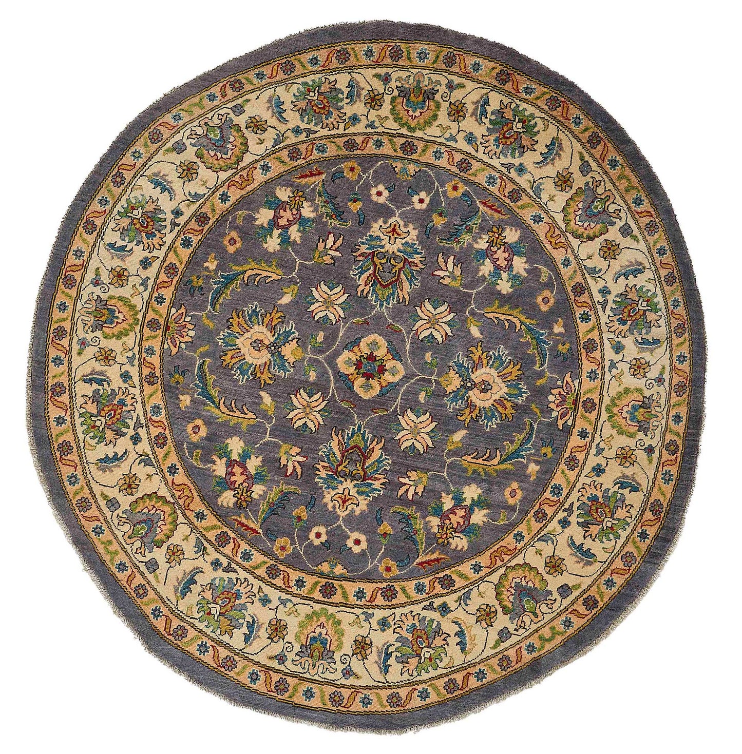6x6 Beige Turkish Floral Oushak Rug - 51459