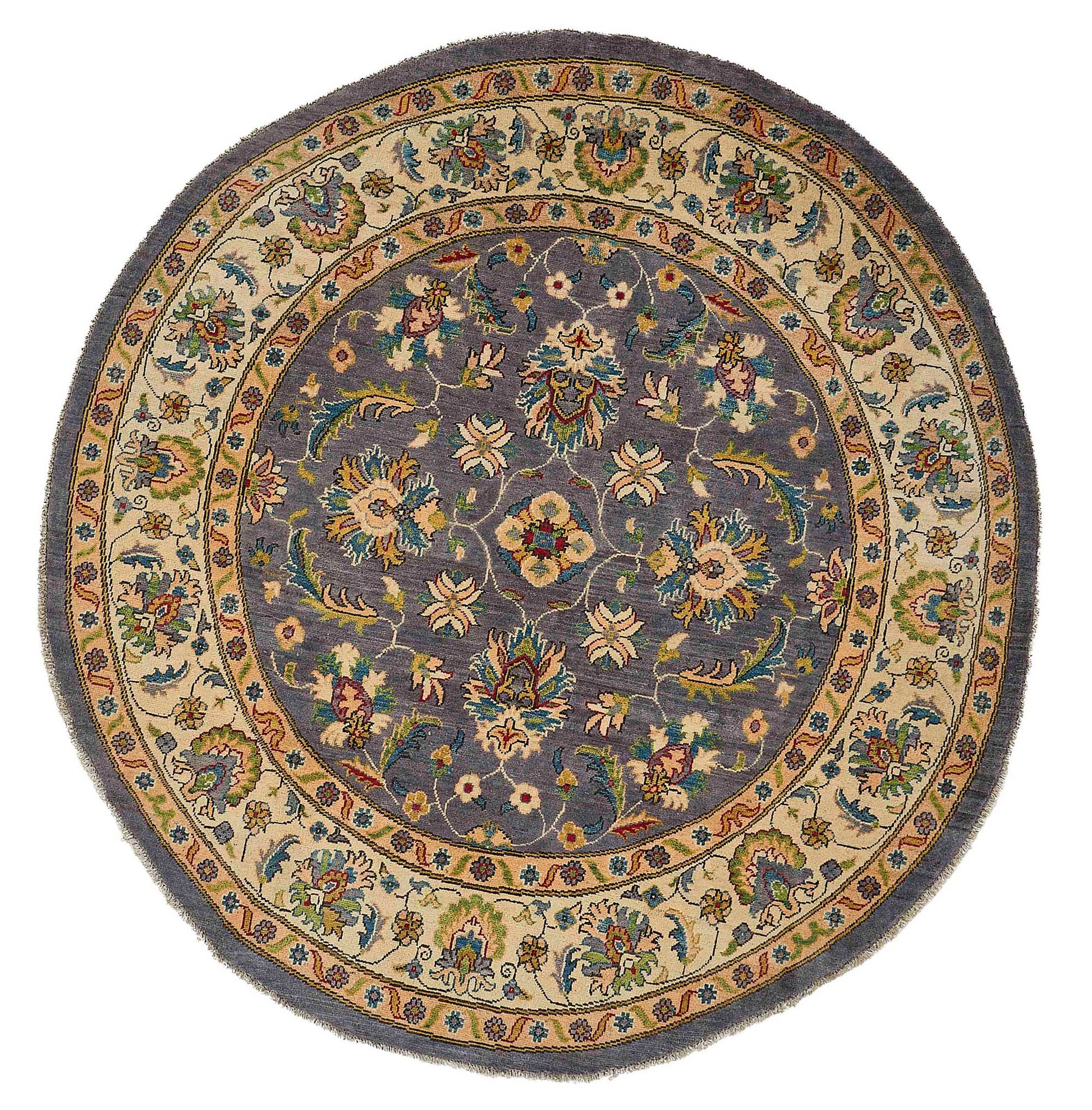 6x6 Beige Turkish Floral Oushak Rug - 51459