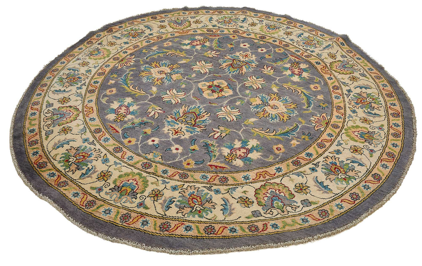 6x6 Beige Turkish Floral Oushak Rug - 51459
