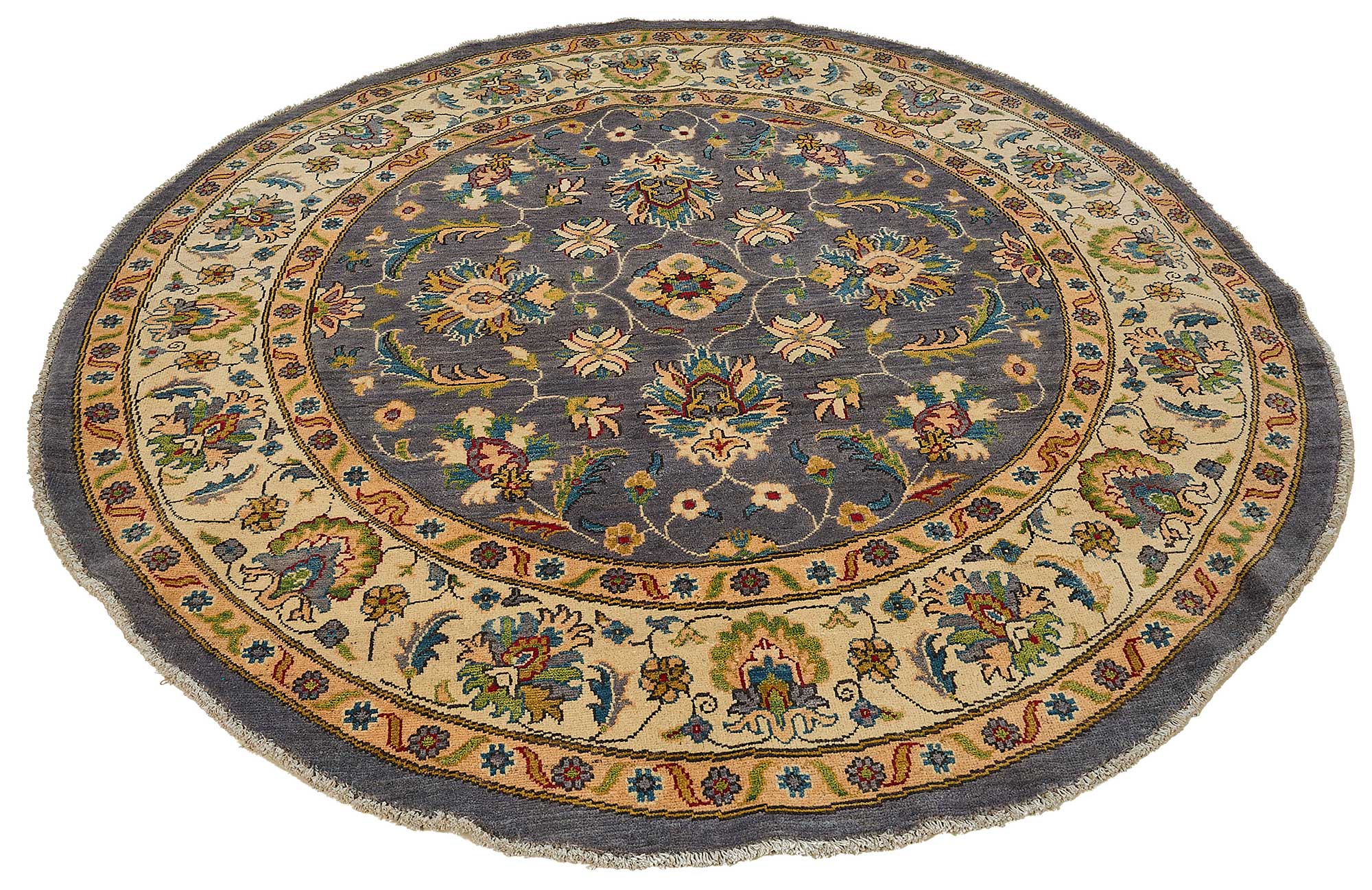 6x6 Beige Turkish Floral Oushak Rug - 51459