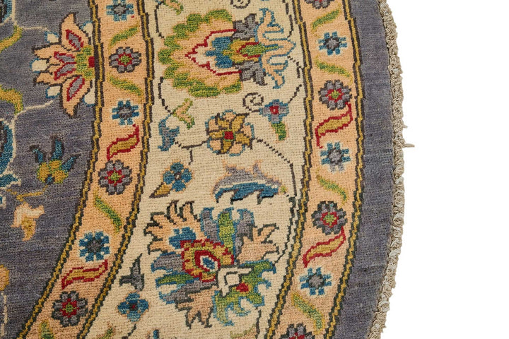 6x6 Beige Turkish Floral Oushak Rug - 51459