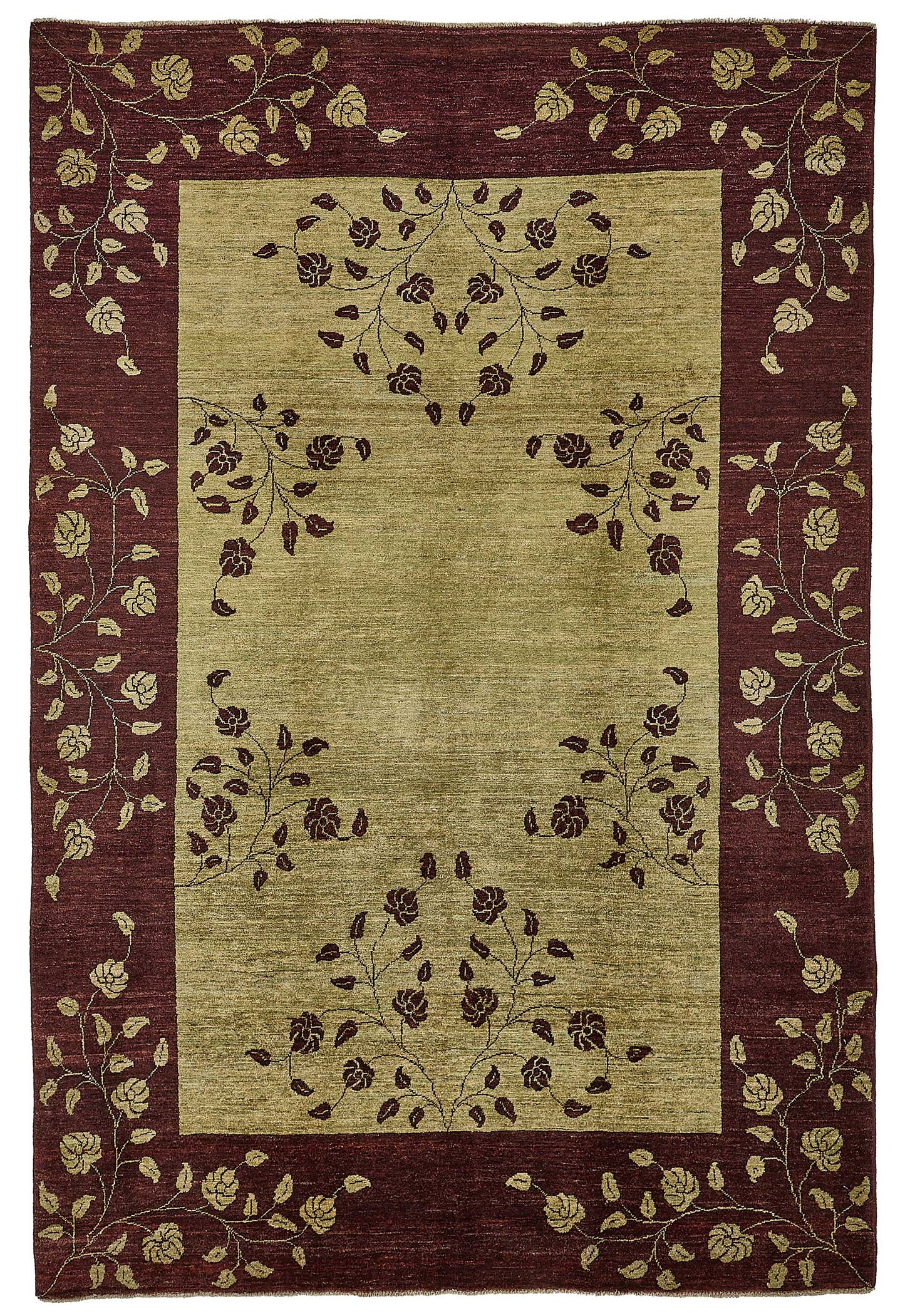 6x9 Green Traditional Floral Oushak Rug - 51461