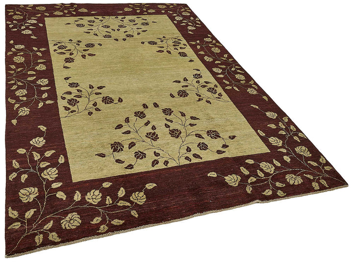 6x9 Green Traditional Floral Oushak Rug - 51461