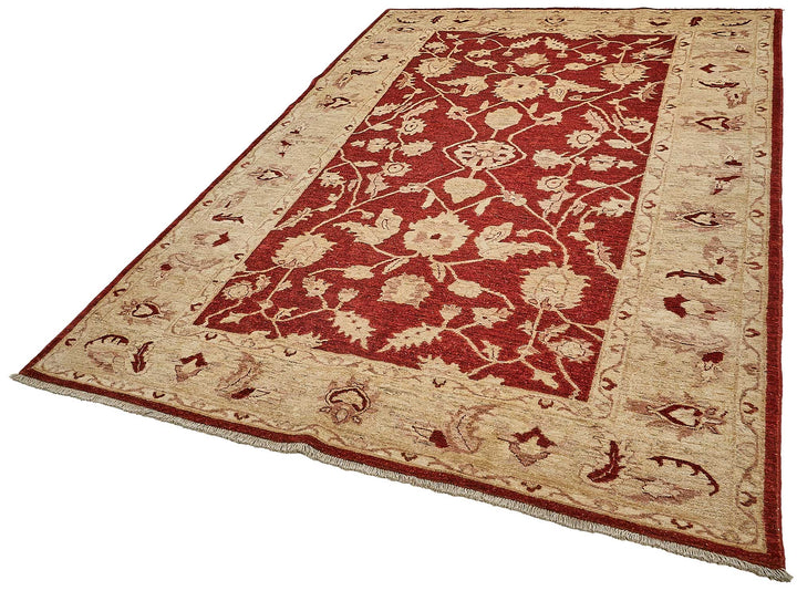 7x10 Red Traditional Floral Oushak Rug - 51469