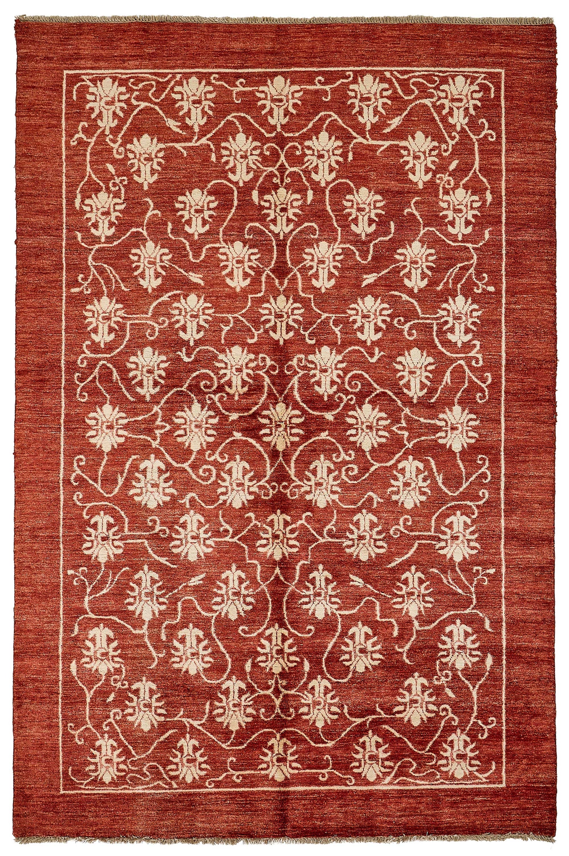 6x8 Red Turkish Floral Oushak Rug - 51475