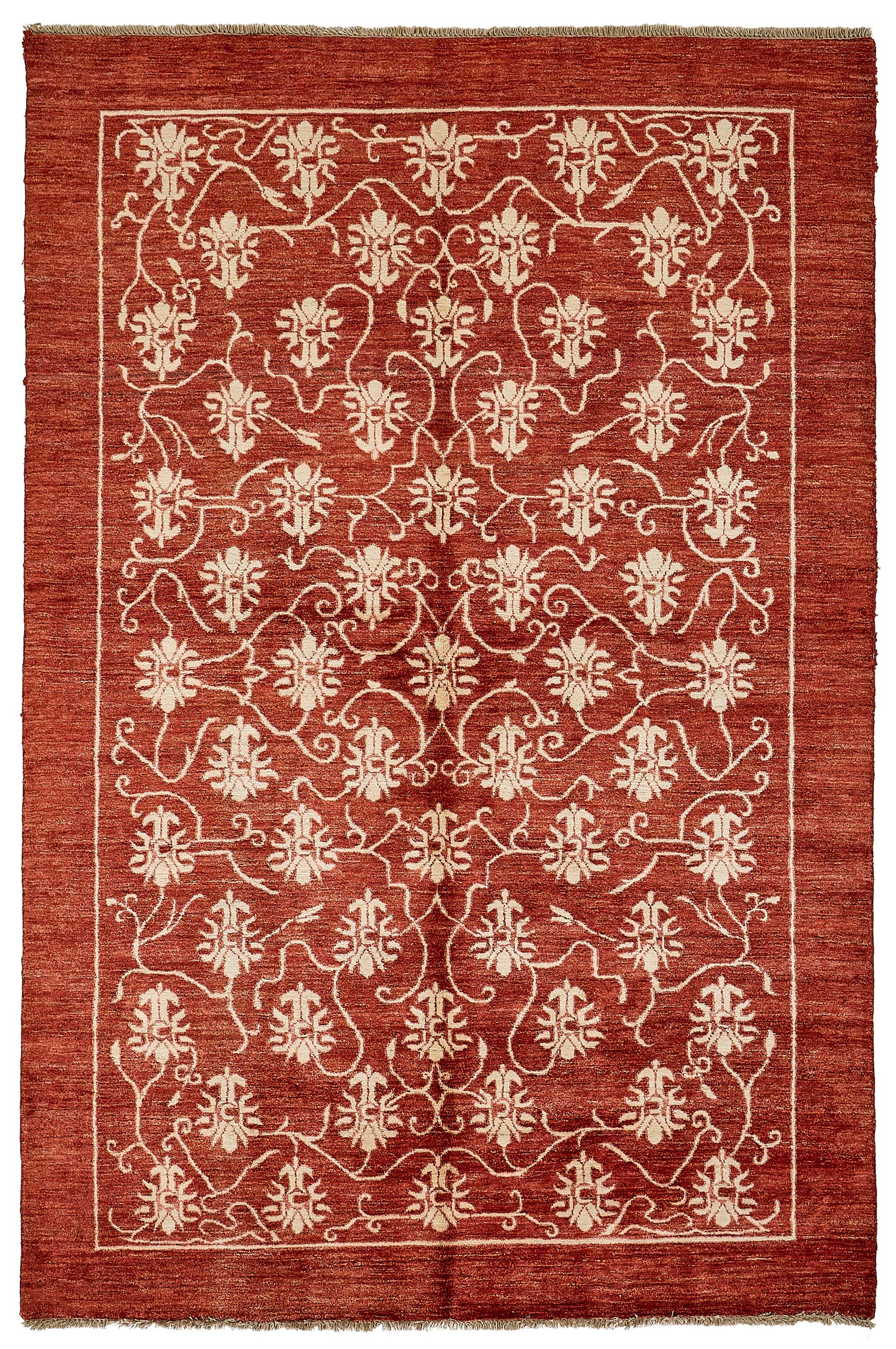 6x8 Red Turkish Floral Oushak Rug - 51475
