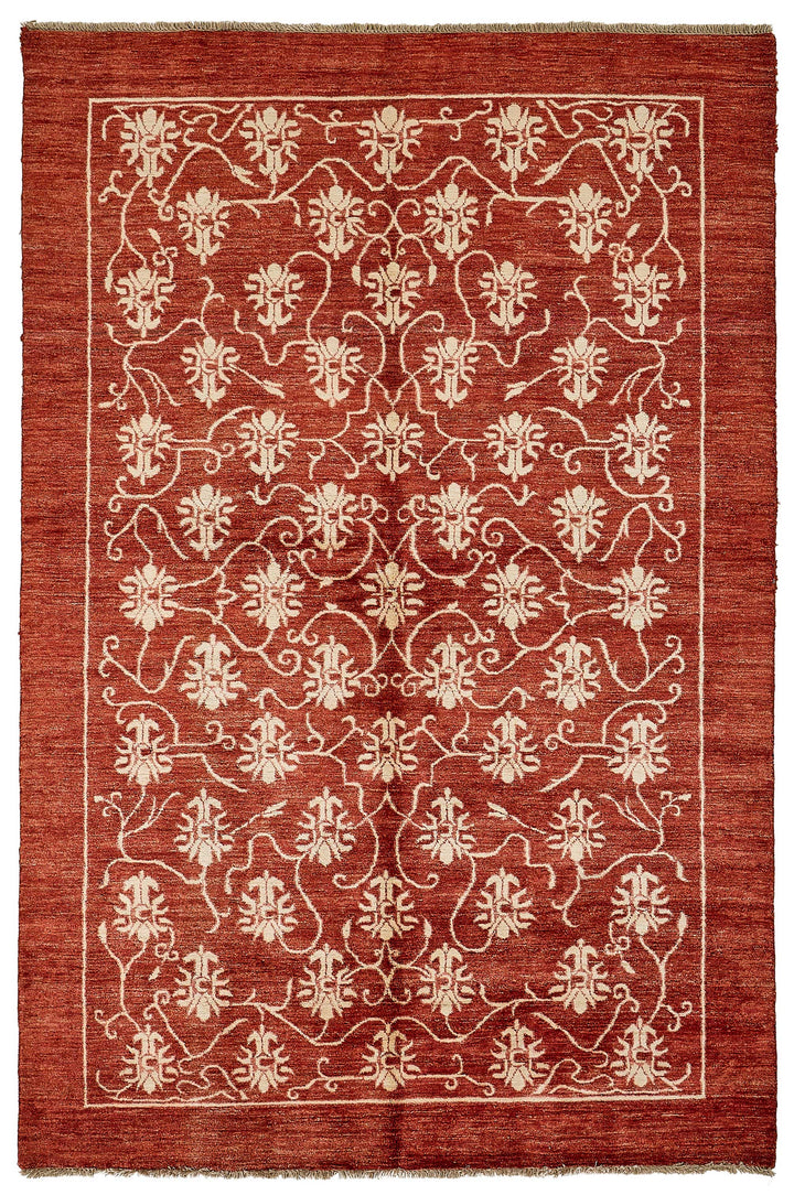 6x8 Red Turkish Floral Oushak Rug - 51475