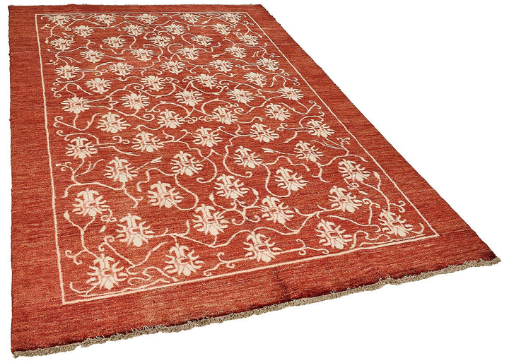 6x8 Red Turkish Floral Oushak Rug - 51475