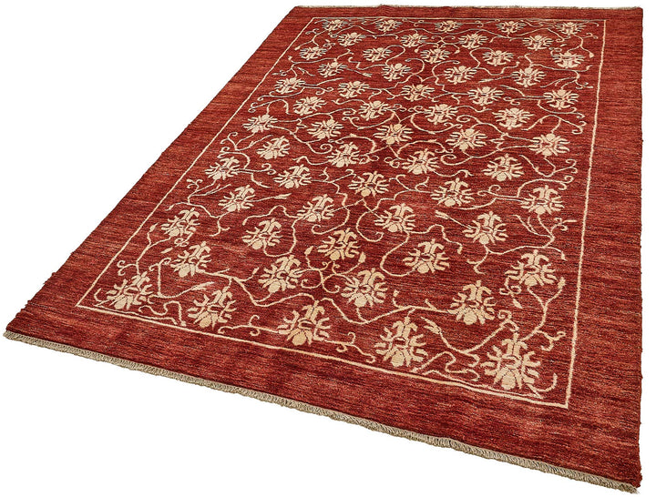 6x8 Red Turkish Floral Oushak Rug - 51475
