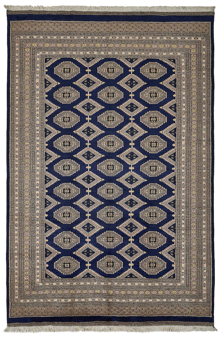 6x9 Blue Handmade Tribal Geometric Oushak Rug - 51477