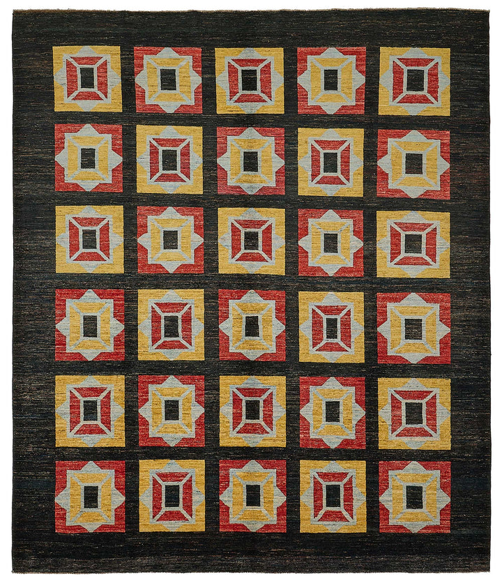 9x10 Black Handmade Geometric Oushak Rug - 51481