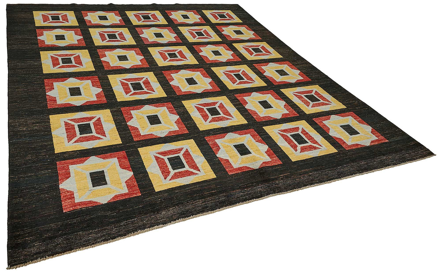 9x10 Black Handmade Geometric Oushak Rug - 51481