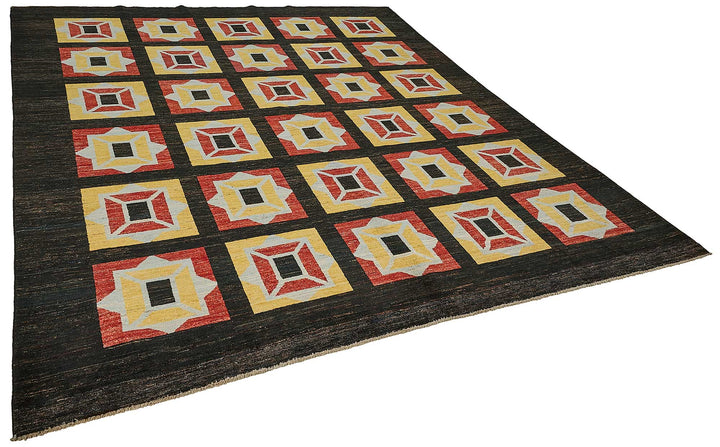 9x10 Black Handmade Geometric Oushak Rug - 51481