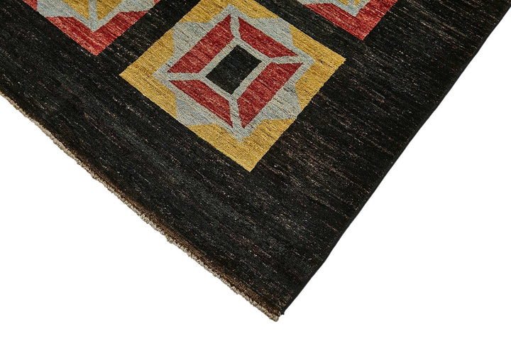 9x10 Black Handmade Geometric Oushak Rug - 51481