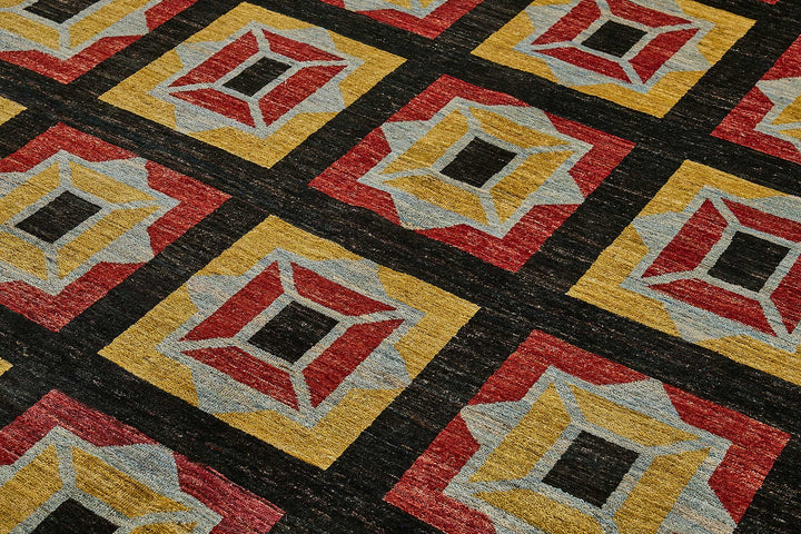 9x10 Black Handmade Geometric Oushak Rug - 51481