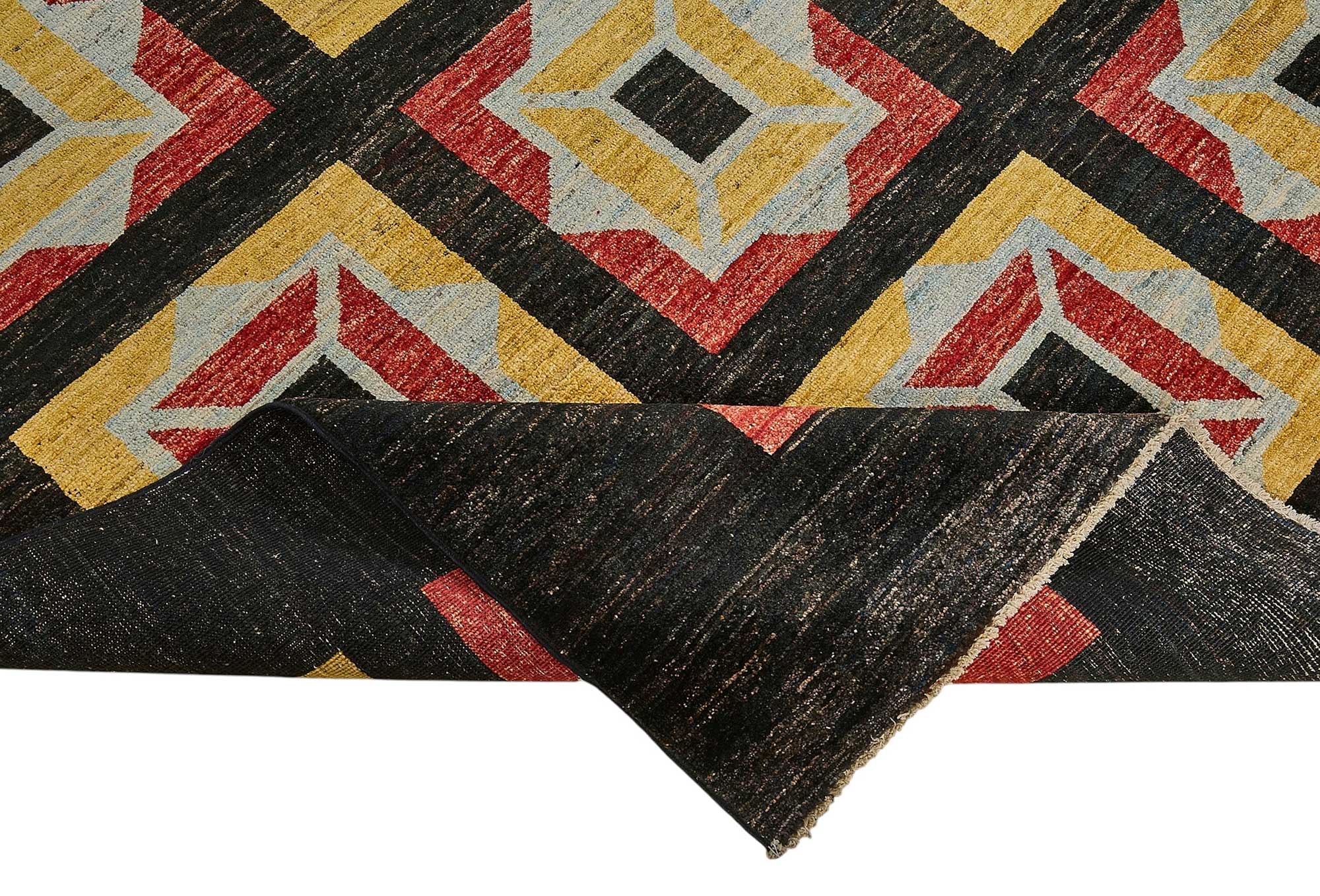 9x10 Black Handmade Geometric Oushak Rug - 51481