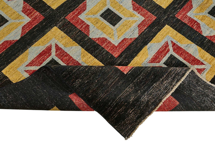 9x10 Black Handmade Geometric Oushak Rug - 51481