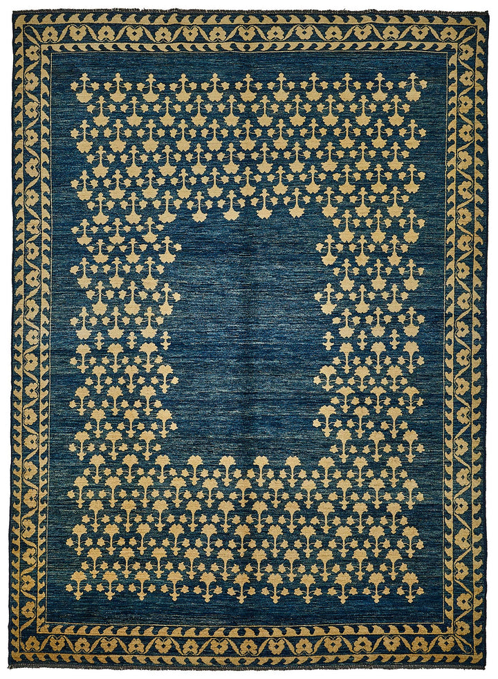8x11 Blue Handmade Floral Oushak Rug - 51482
