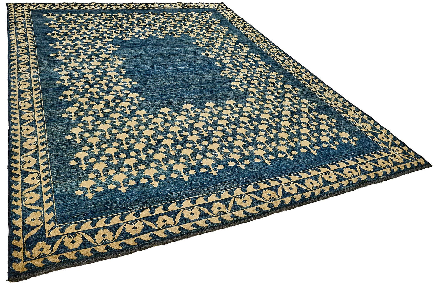 8x11 Blue Handmade Floral Oushak Rug - 51482