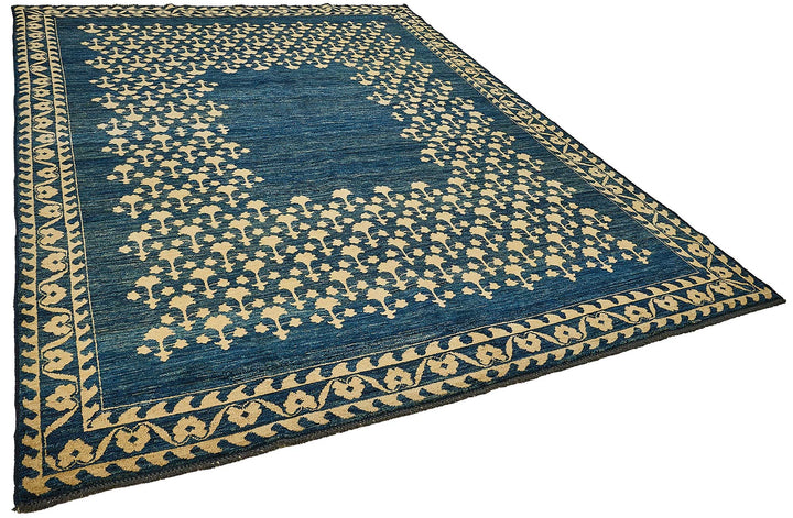 8x11 Blue Handmade Floral Oushak Rug - 51482