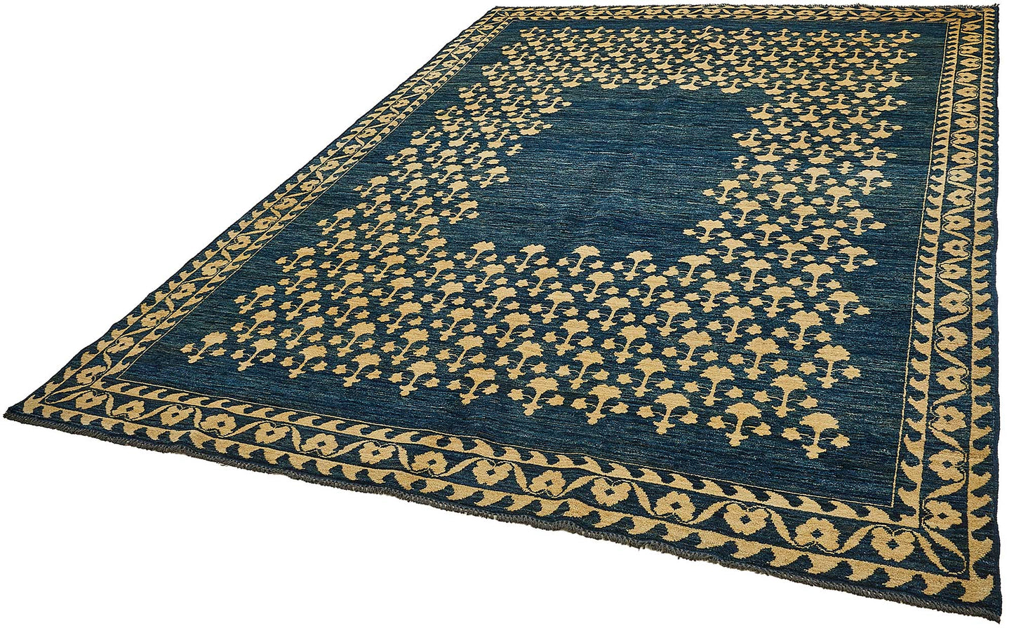 8x11 Blue Handmade Floral Oushak Rug - 51482