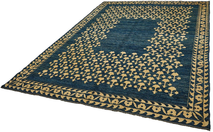 8x11 Blue Handmade Floral Oushak Rug - 51482