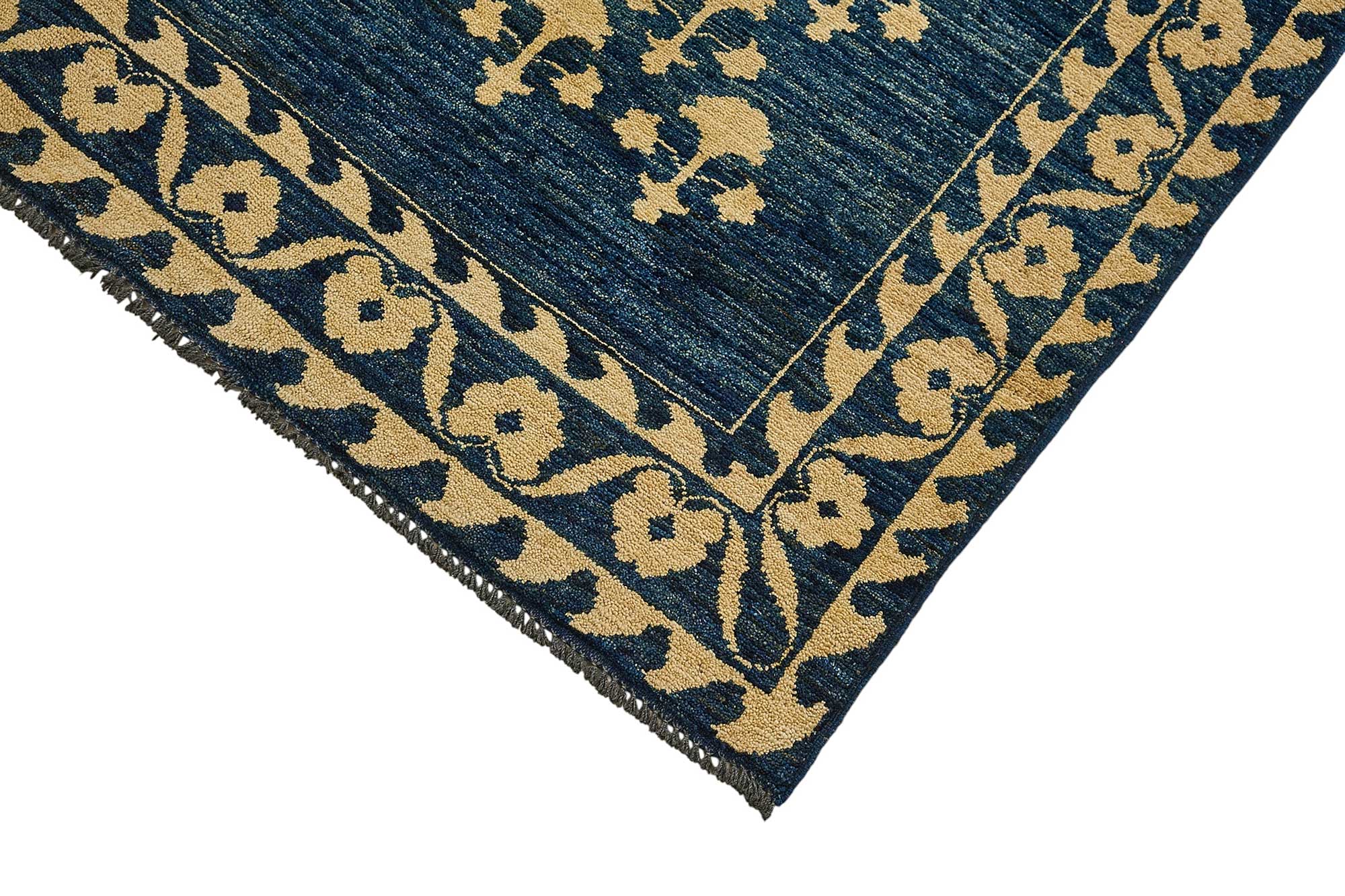 8x11 Blue Handmade Floral Oushak Rug - 51482