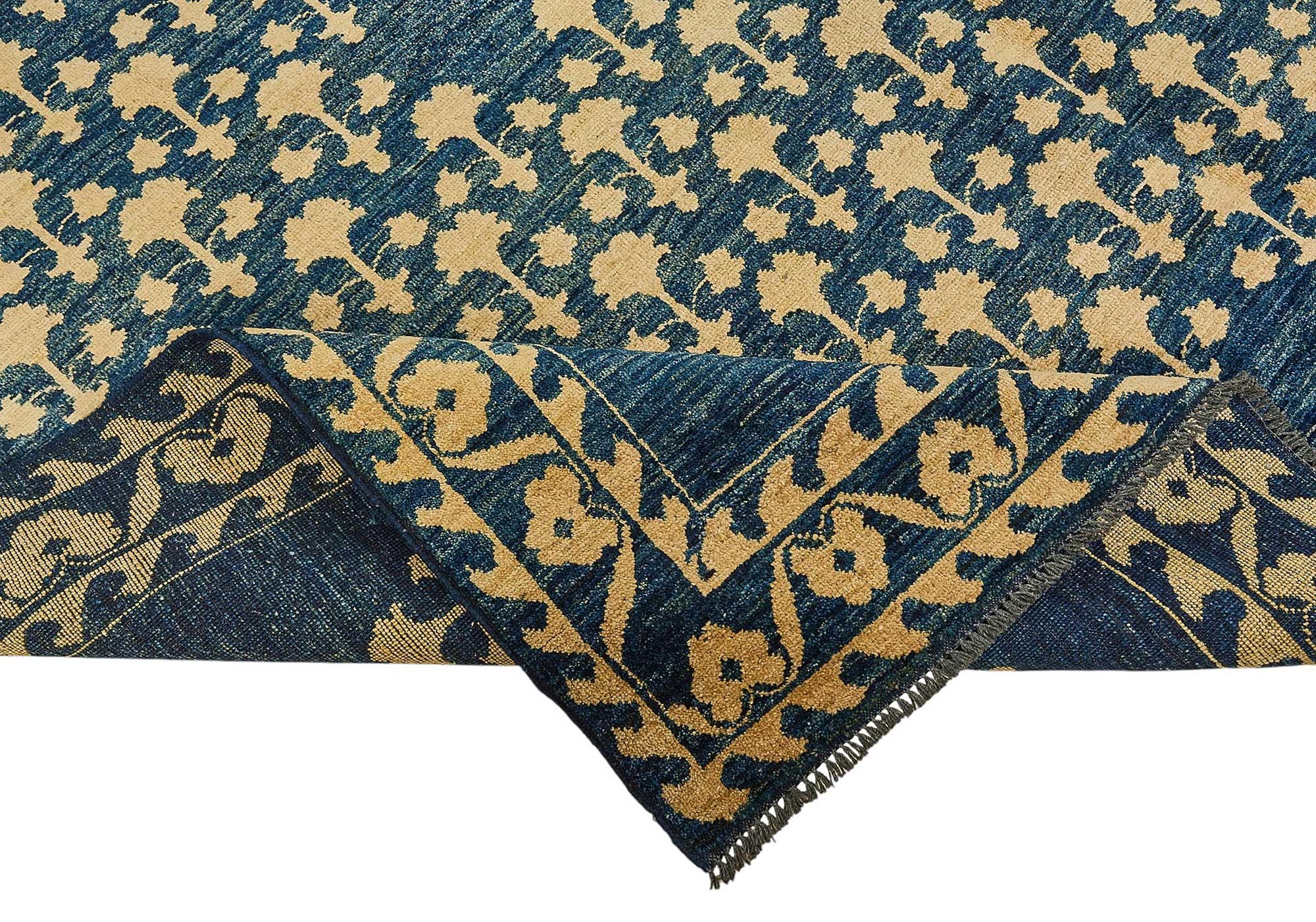 8x11 Blue Handmade Floral Oushak Rug - 51482