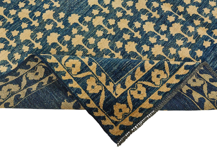 8x11 Blue Handmade Floral Oushak Rug - 51482